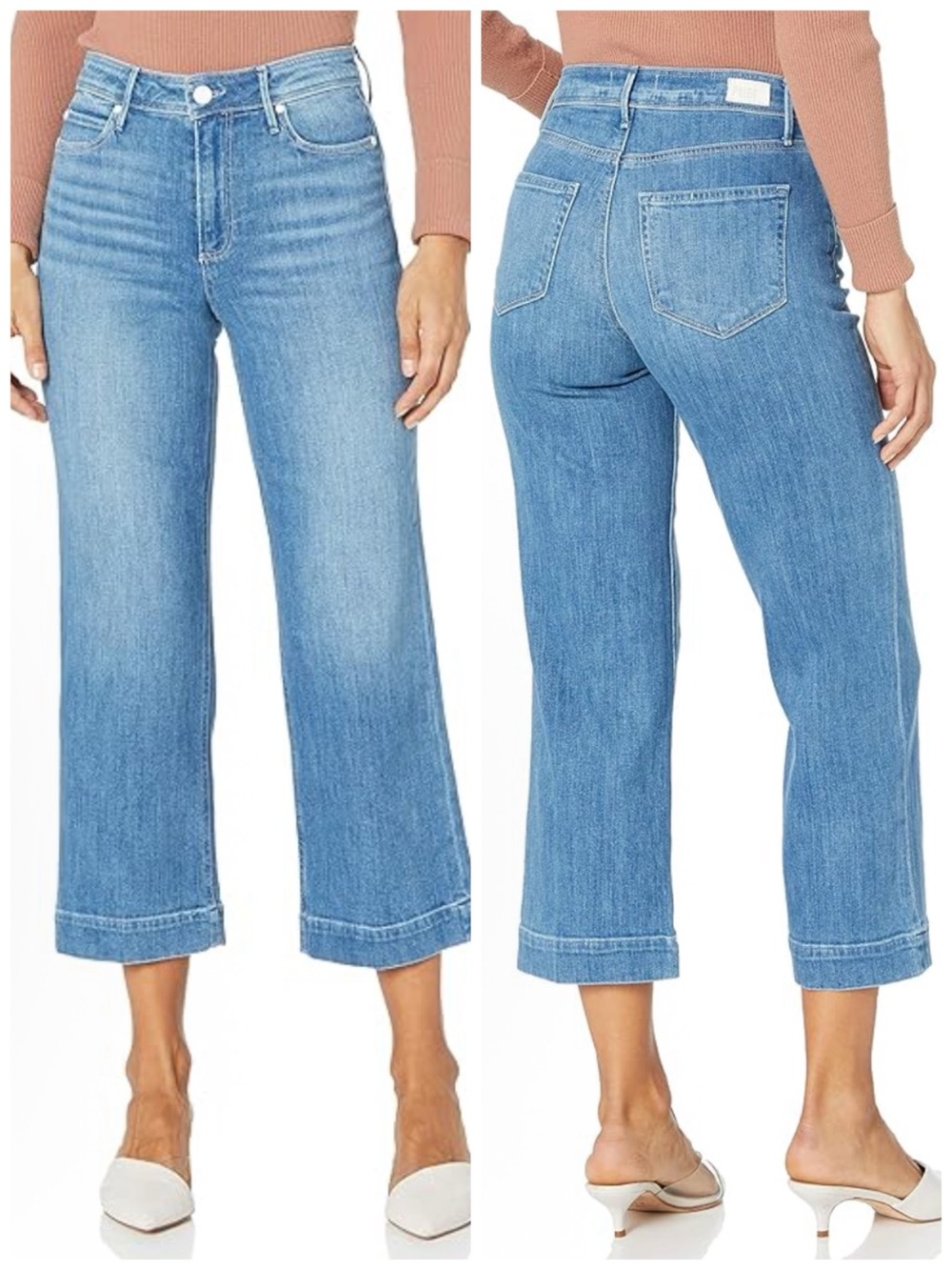 PAIGE Women’s Size 29 Snowbunny Wash Nellie Mid Rise Wide Leg Crop Jeans
